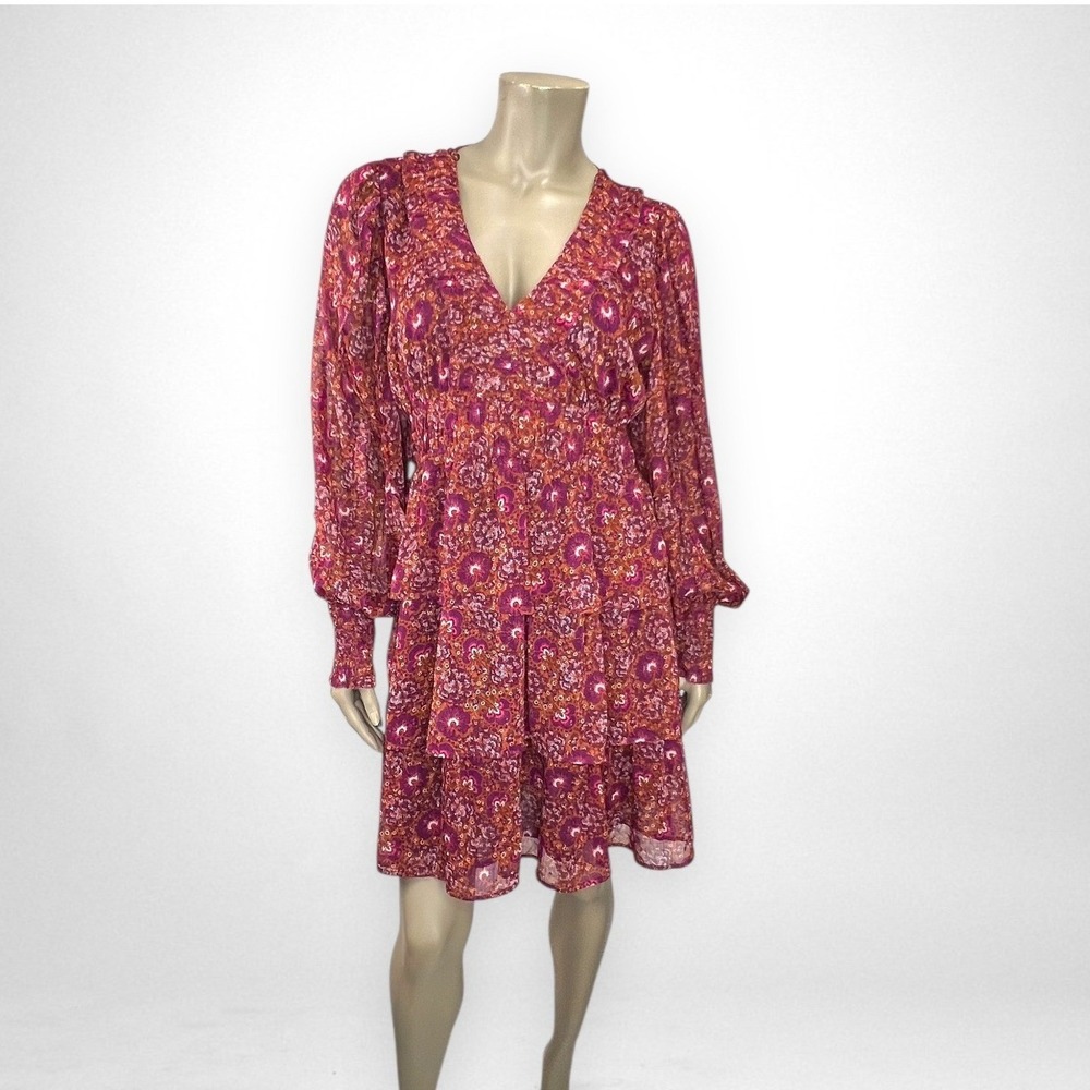 HOUSE OF HARLOW 1960 Tiered Purple Floral Chiffon Mini Dress 10